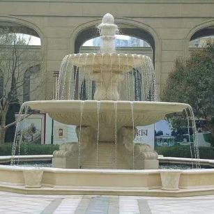 阳江 黄金麻花岗岩异型加工——户外庭院石雕流水喷泉