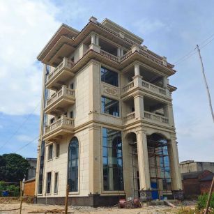 阳江 黄金麻花岗岩石材别墅外墙干挂搭配（雕花栏杆花瓶柱门楼罗马柱）