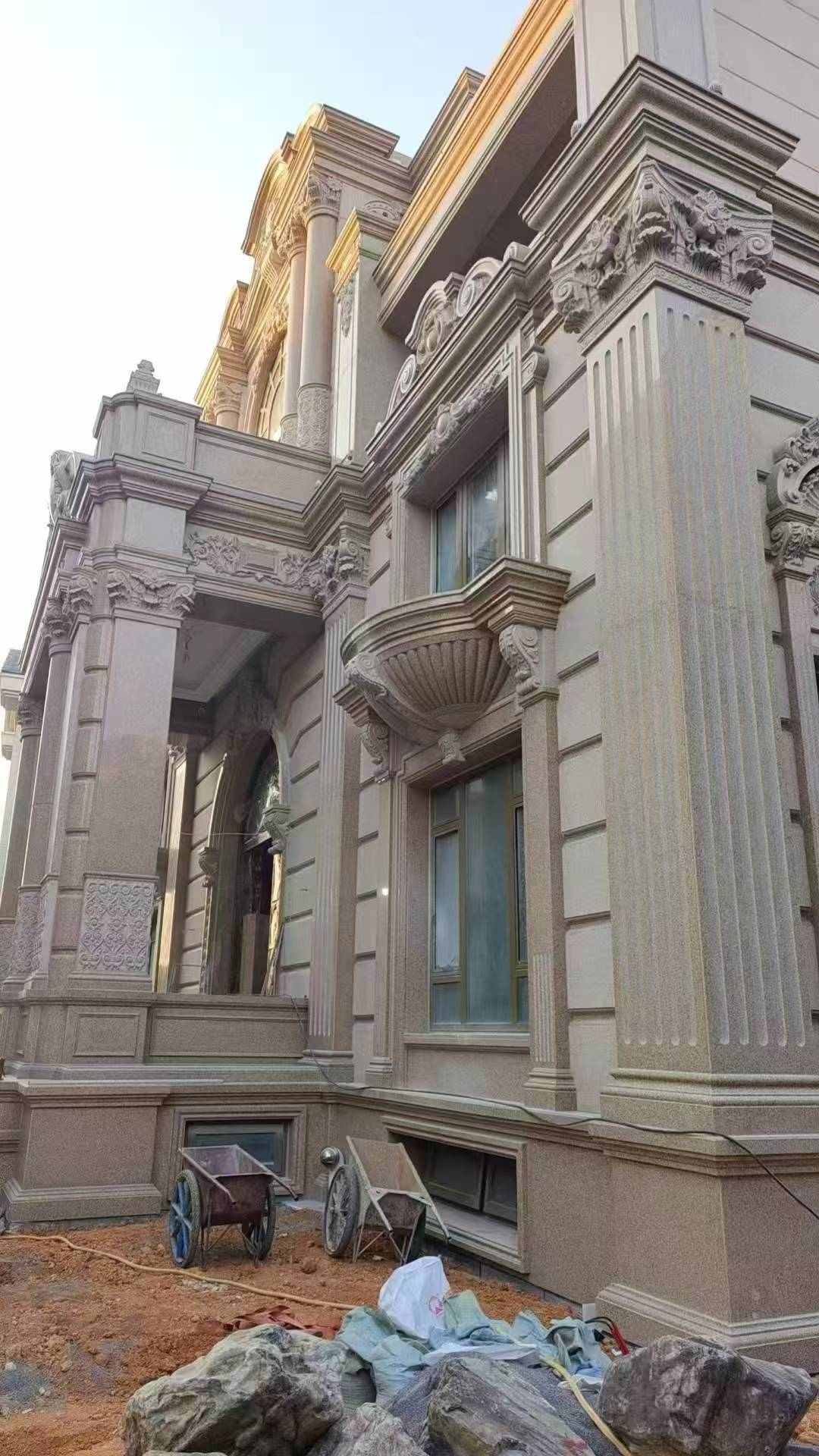 阳江 黄金麻花岗岩光面别墅外墙干挂施工完成