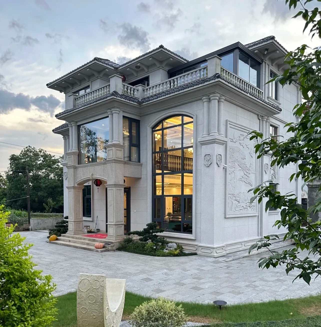 阳江 白麻花岗岩私人别墅干挂石材豪华定制