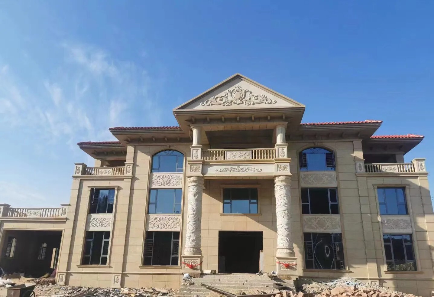 阳江 黄金麻花岗岩别墅外墙干挂