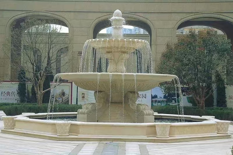 阳江 黄金麻花岗岩异型加工——户外庭院石雕流水喷泉