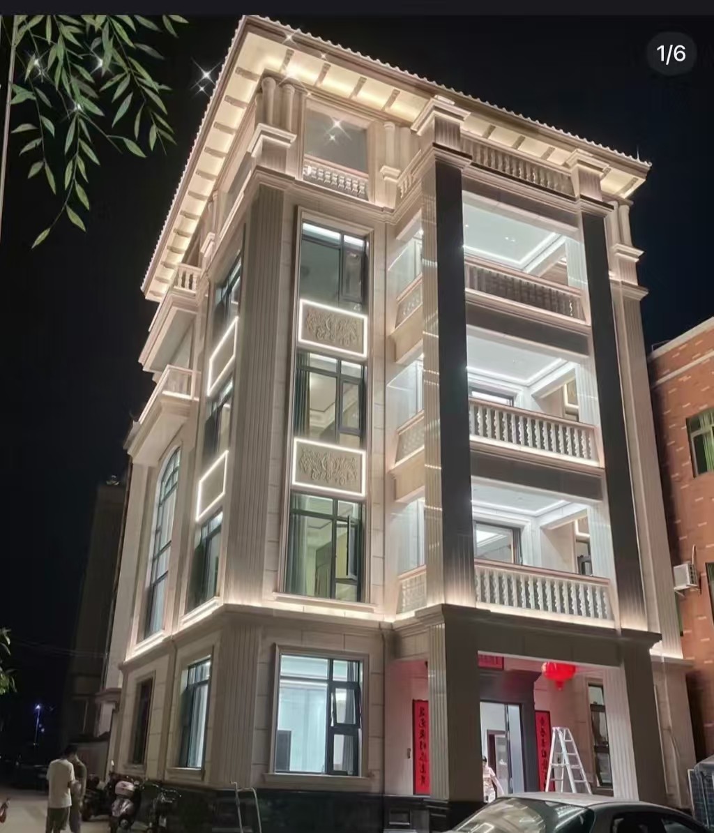 阳江 芝麻白花岗岩别墅外墙夜间效果