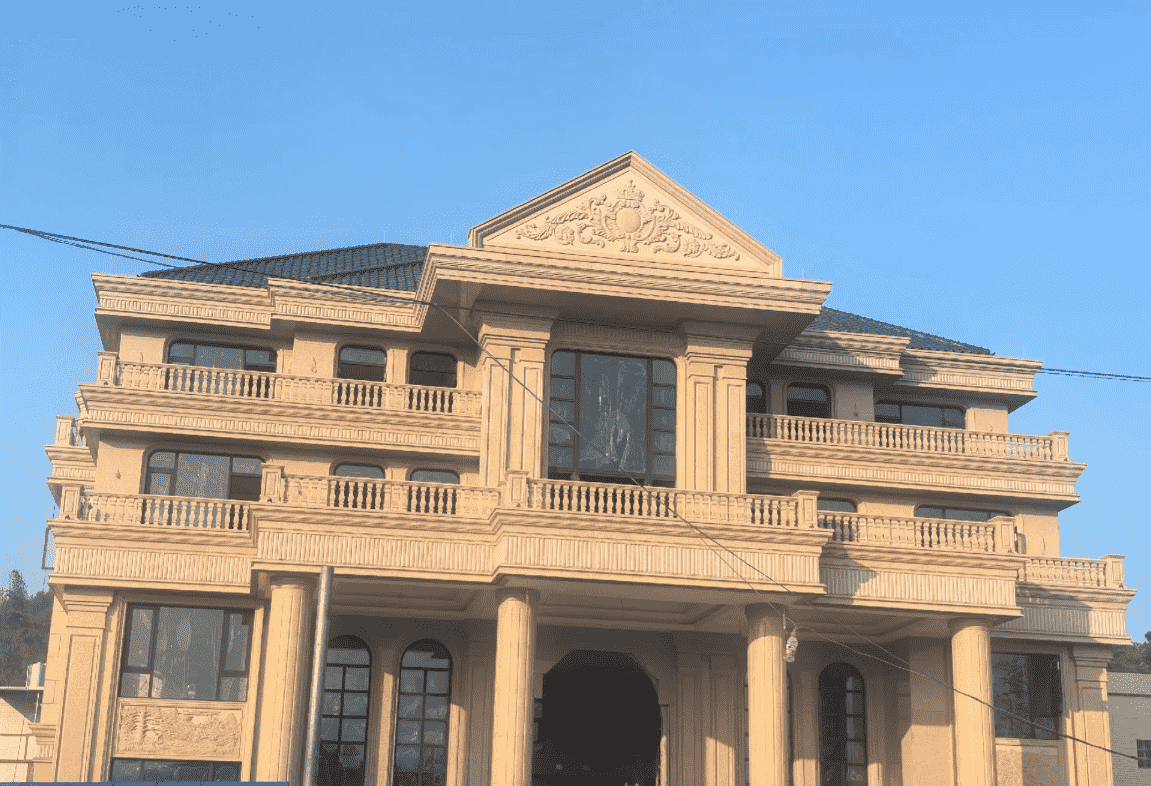 阳江黄金麻别墅外墙干挂石材效果示例